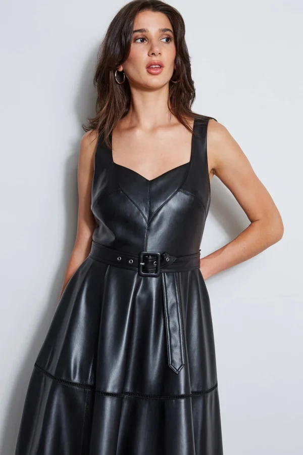 Elie Tahari Dresses & Jumpsuits | Sleeveless Dresses-Vegan Leather Fit & Flare Dress