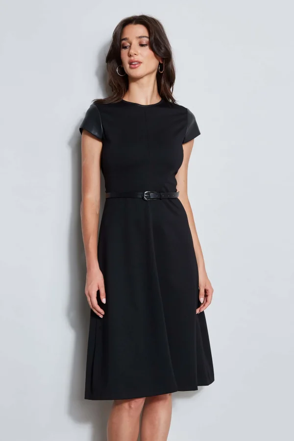 Elie Tahari Dresses & Jumpsuits | Suiting-Vegan Leather Short Sleeve Belted Knit Dress