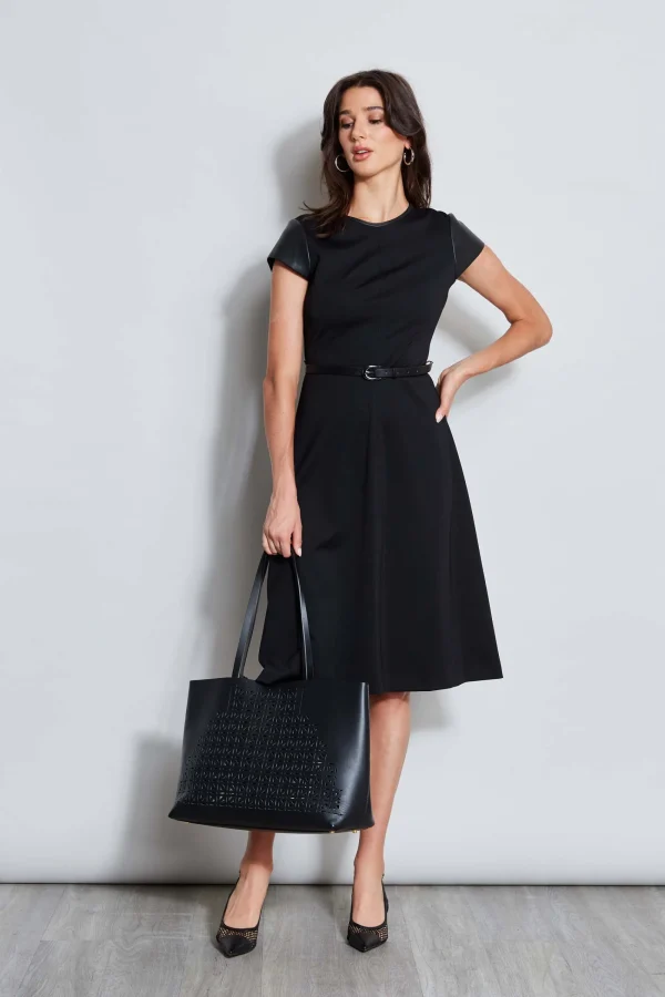 Elie Tahari Dresses & Jumpsuits | Suiting-Vegan Leather Short Sleeve Belted Knit Dress