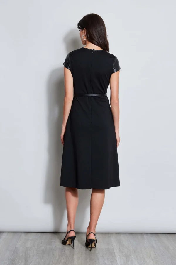 Elie Tahari Dresses & Jumpsuits | Suiting-Vegan Leather Short Sleeve Belted Knit Dress