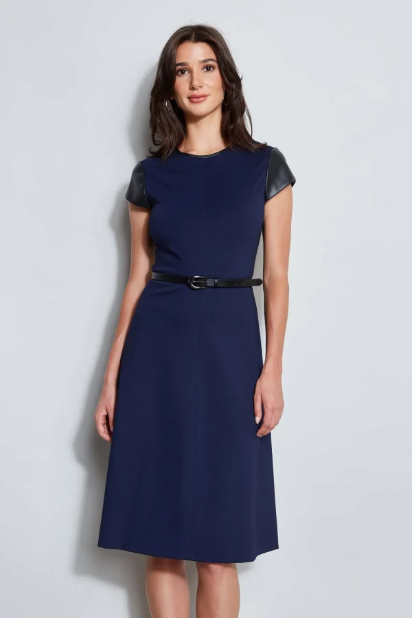 Elie Tahari Dresses & Jumpsuits | Suiting-Vegan Leather Short Sleeve Belted Knit Dress