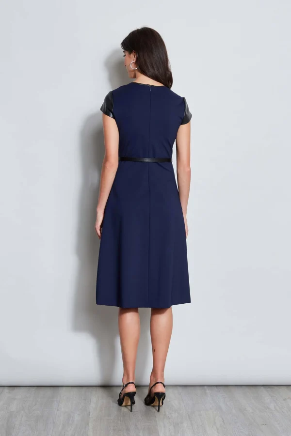 Elie Tahari Dresses & Jumpsuits | Suiting-Vegan Leather Short Sleeve Belted Knit Dress