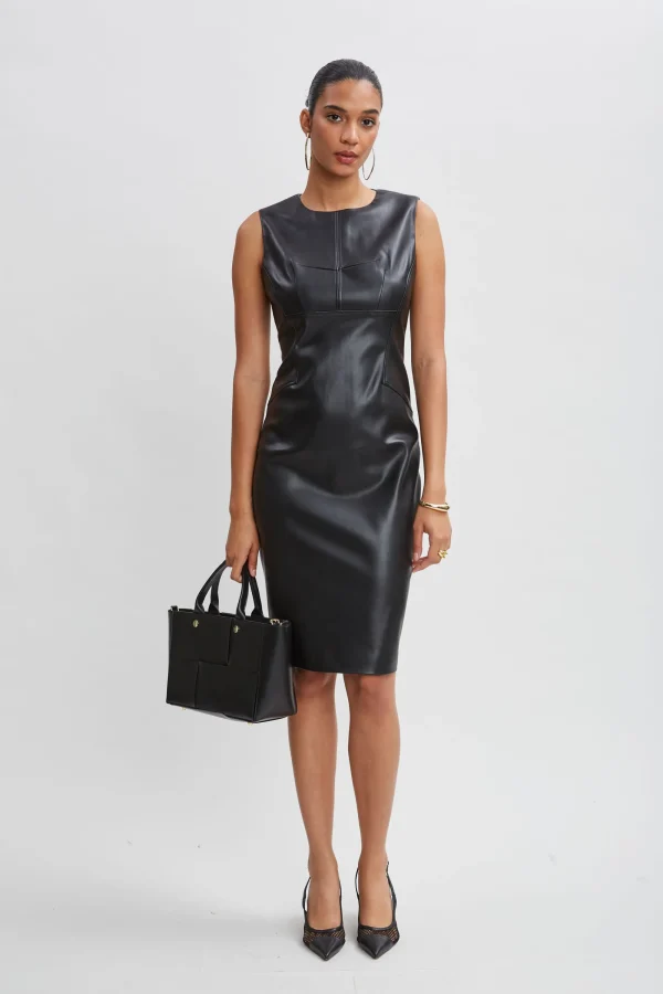 Elie Tahari Dresses & Jumpsuits | Sleeveless Dresses-Vegan Leather Side Panel Dress