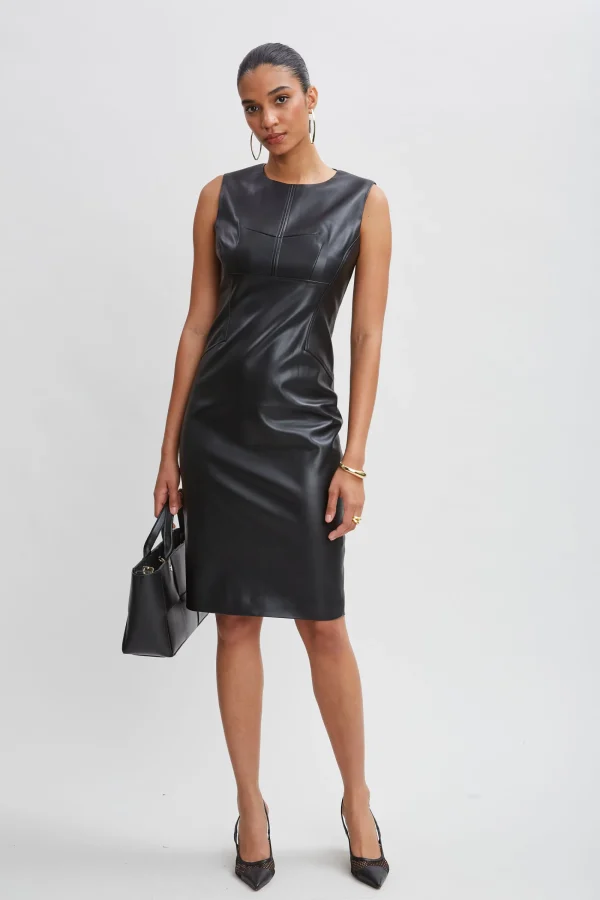 Elie Tahari Dresses & Jumpsuits | Sleeveless Dresses-Vegan Leather Side Panel Dress