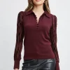 Elie Tahari Tops & Sweaters-Velvet Burnout Sleeve Polo Sweater