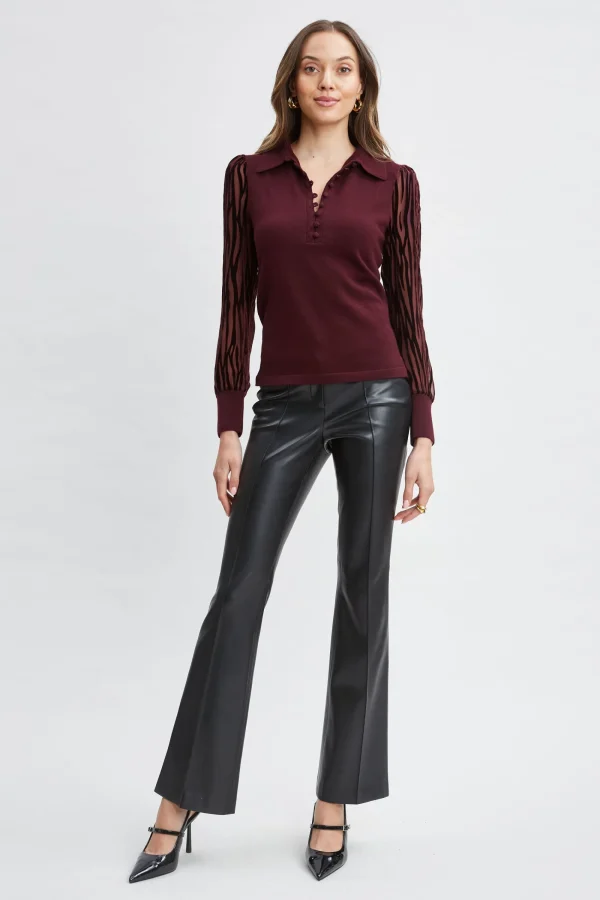 Elie Tahari Tops & Sweaters-Velvet Burnout Sleeve Polo Sweater