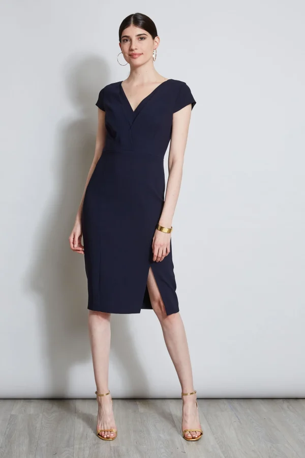 Elie Tahari Dresses & Jumpsuits | Short Sleeve Dresses-V-Neck Crepe Dress