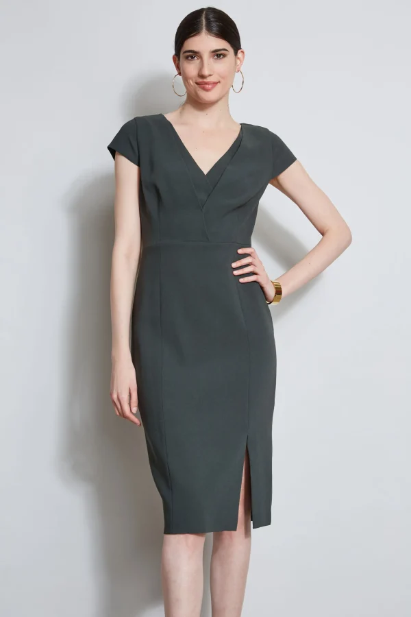 Elie Tahari Dresses & Jumpsuits | Short Sleeve Dresses-V-Neck Crepe Dress