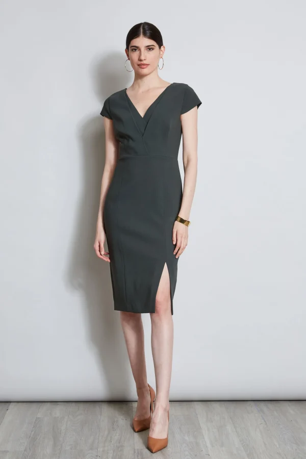 Elie Tahari Dresses & Jumpsuits | Short Sleeve Dresses-V-Neck Crepe Dress