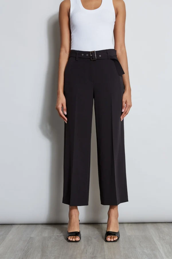 Elie Tahari Bottoms-Wide Leg Cropped Belted Pant