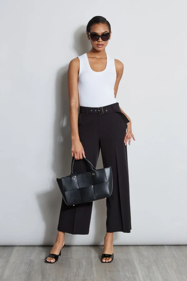 Elie Tahari Bottoms-Wide Leg Cropped Belted Pant