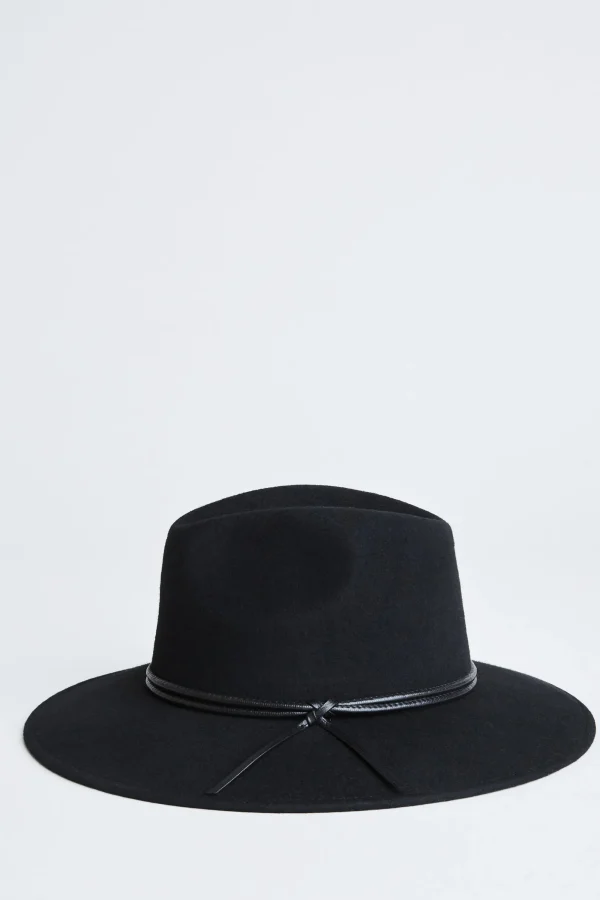 Elie Tahari Fragrance | Gloves-Wool Wide Brim Leather Trim Fedora Hat